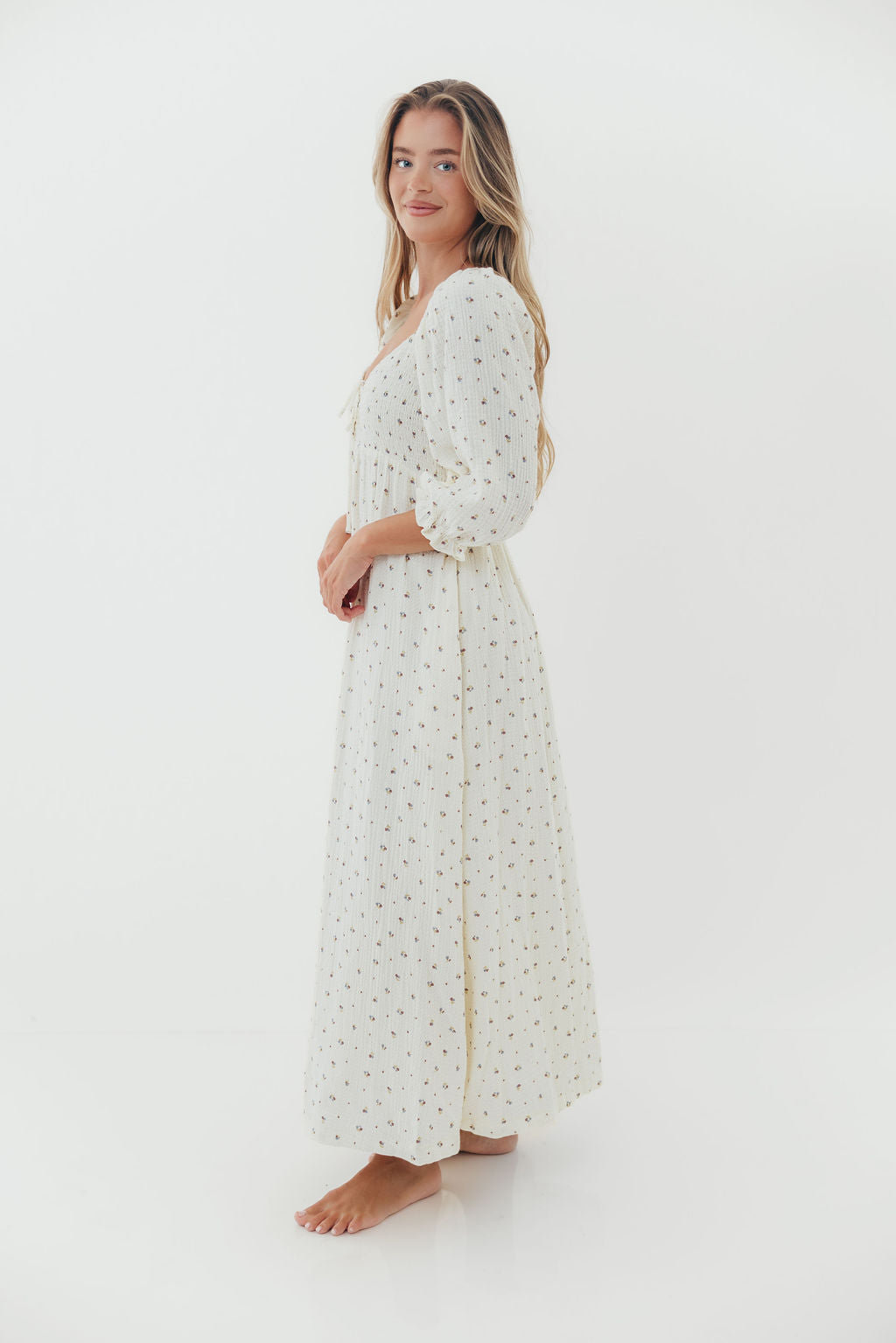 Cecilia 100% Cotton Smocked Maxi Dress in Ivory - Bump Friendly