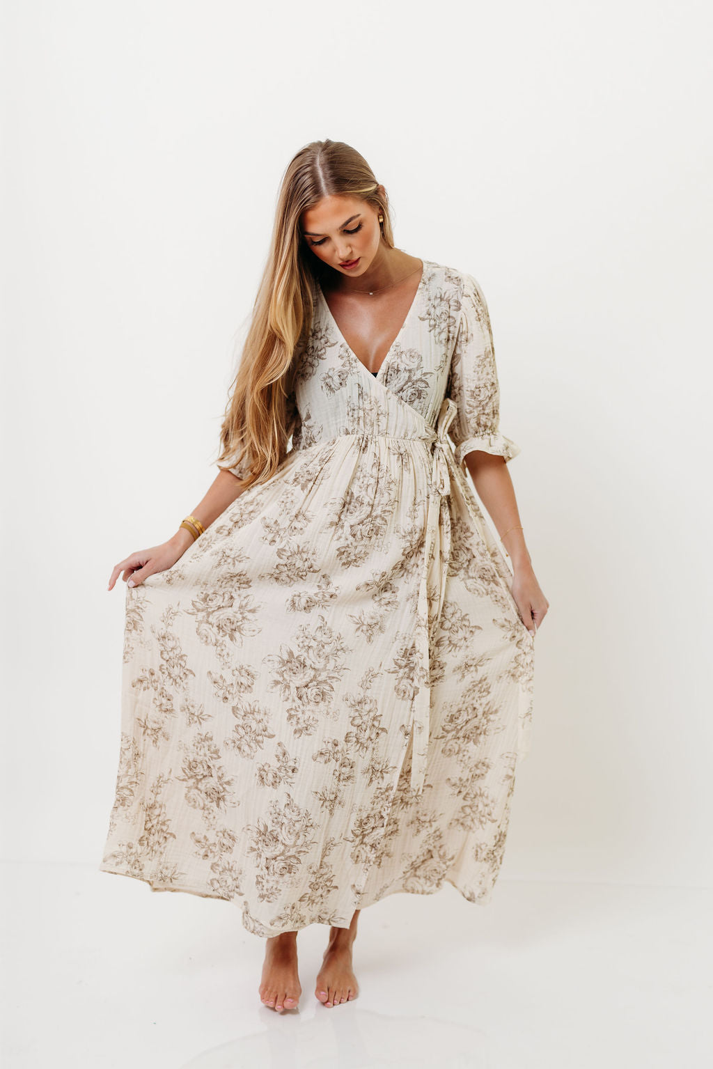 The Ari 100% Cotton Maxi Dress in Brown - Maternity and Nursing Friendly