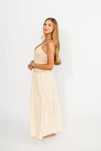 Gaby V-Neck Mixed Media Maxi Dress in Cream *Final-Sale*