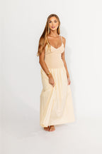 Gaby V-Neck Mixed Media Maxi Dress in Cream *Final-Sale*