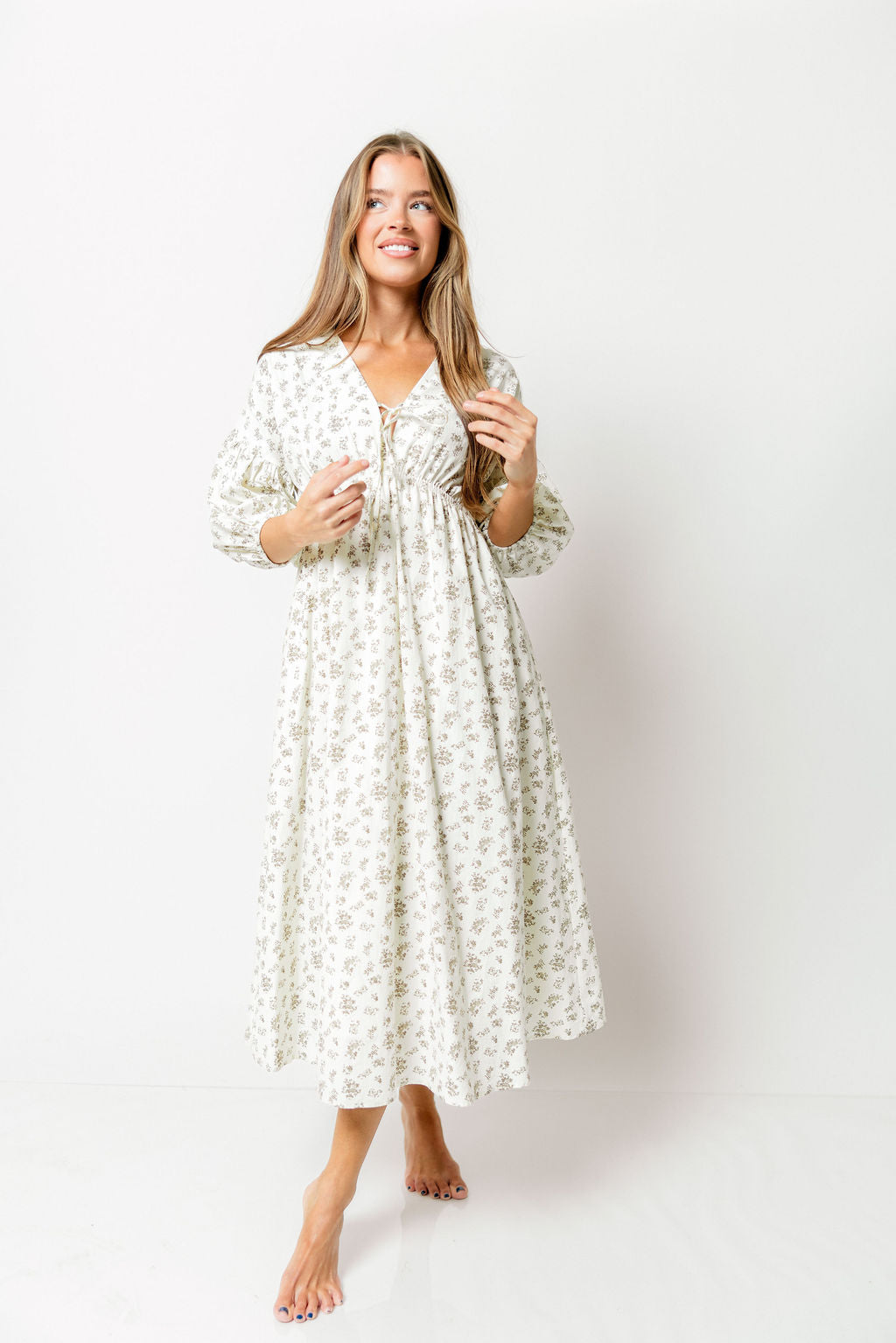 Hunter 100% Cotton Midi Dress in Ivory - Bump Friendly