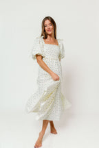 Elena 100% Cotton Midi Dress in Cream/Blue Tiny Floral - Bump Friendly & Inclusive Sizing - *1/5 PRE-ORDER*