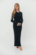 Bentley Ribbed Knit Maxi Dress in Black with White Trim - Bump Friendly *Final Sale*