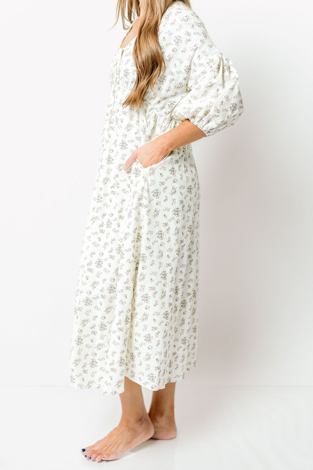 Hunter 100% Cotton Midi Dress in Ivory - Bump Friendly