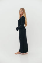 Bentley Ribbed Knit Maxi Dress in Black with White Trim - Bump Friendly *Final Sale*