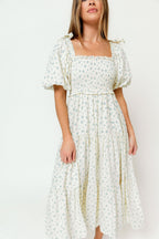 Elena 100% Cotton Midi Dress in Cream/Blue Tiny Floral - Bump Friendly & Inclusive Sizing - *1/5 PRE-ORDER*
