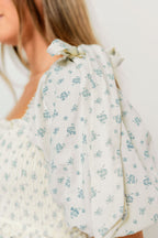 Elena 100% Cotton Midi Dress in Cream/Blue Tiny Floral - Bump Friendly & Inclusive Sizing - *1/5 PRE-ORDER*