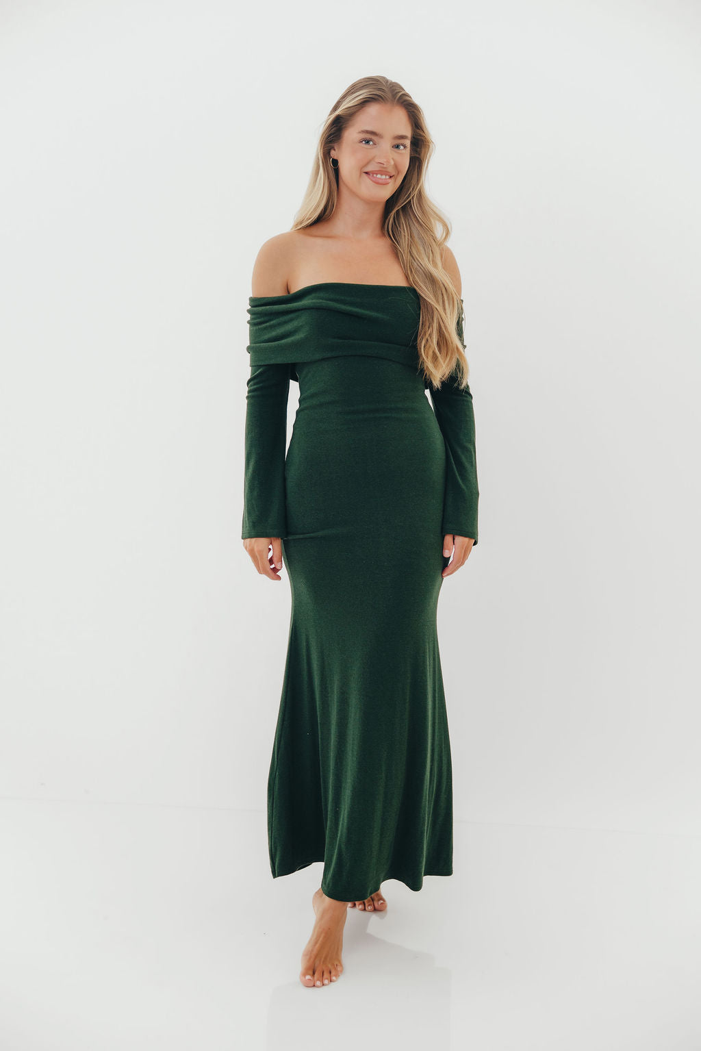 Monroe Maxi Dress with Long Sleeves in Hunter Green- Bump Friendly *Final Sale*