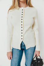 Priya Cardigan Top with Front Slit in Cream *Final Sale*