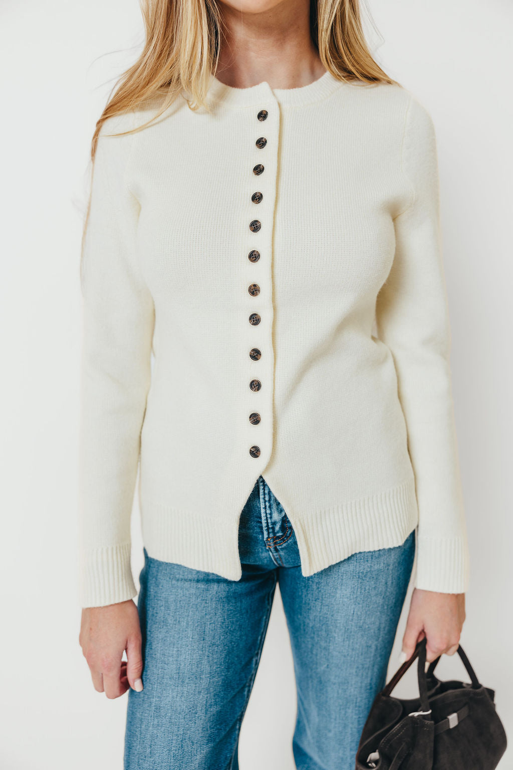 Priya Cardigan Top with Front Slit in Cream *Final Sale*