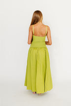 Gaby V-Neck Sleeveless Mixed Media Maxi Dress in Green *Final-Sale*