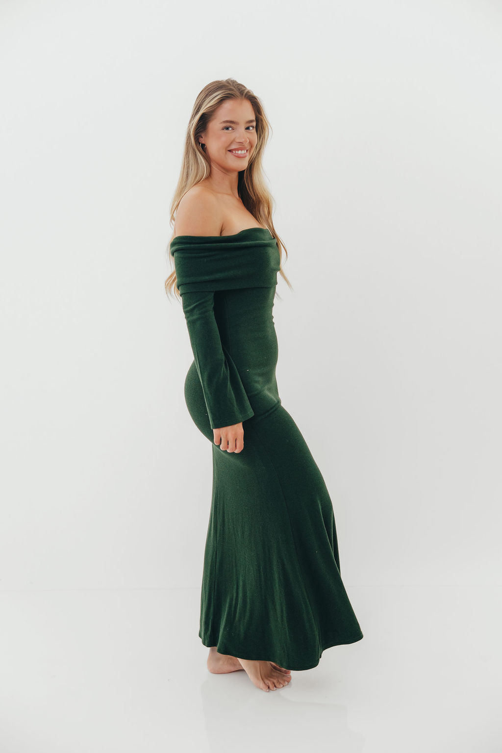 Monroe Maxi Dress with Long Sleeves in Hunter Green- Bump Friendly *Final Sale*