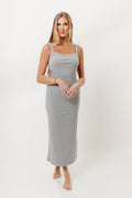 Olivia Square Neck Midi Tank Dress in Heather Grey - Bump Friendly
