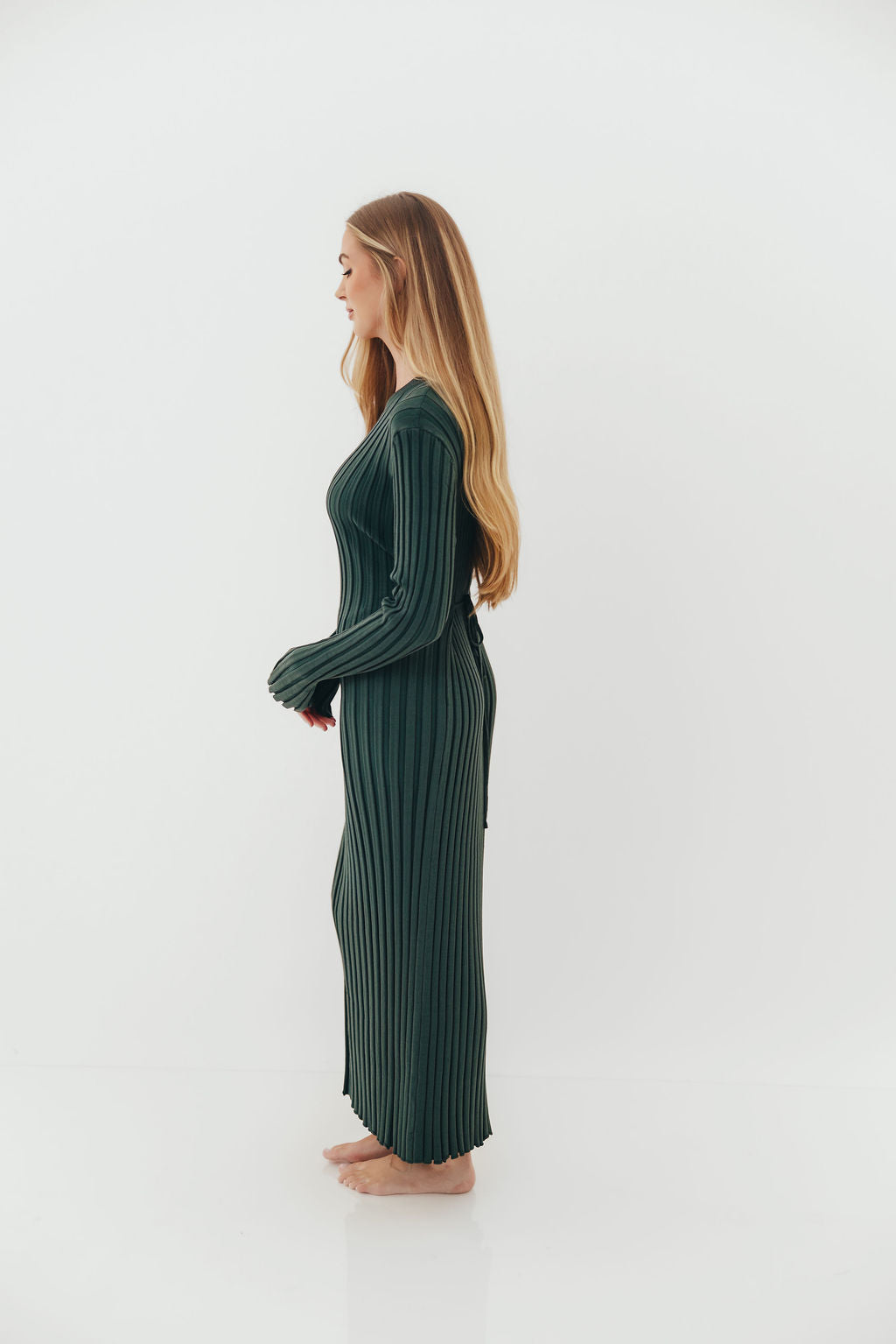 Colette Premium Long Sleeved Ribbed Knit Maxi Dress in Green - Bump Friendly *Final Sale*