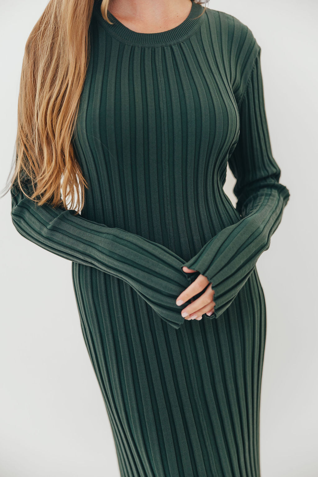 Colette Premium Long Sleeved Ribbed Knit Maxi Dress in Green - Bump Friendly *Final Sale*