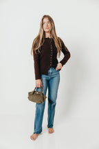 Priya Cardigan Top with Front Slit in Brown *Final Sale*