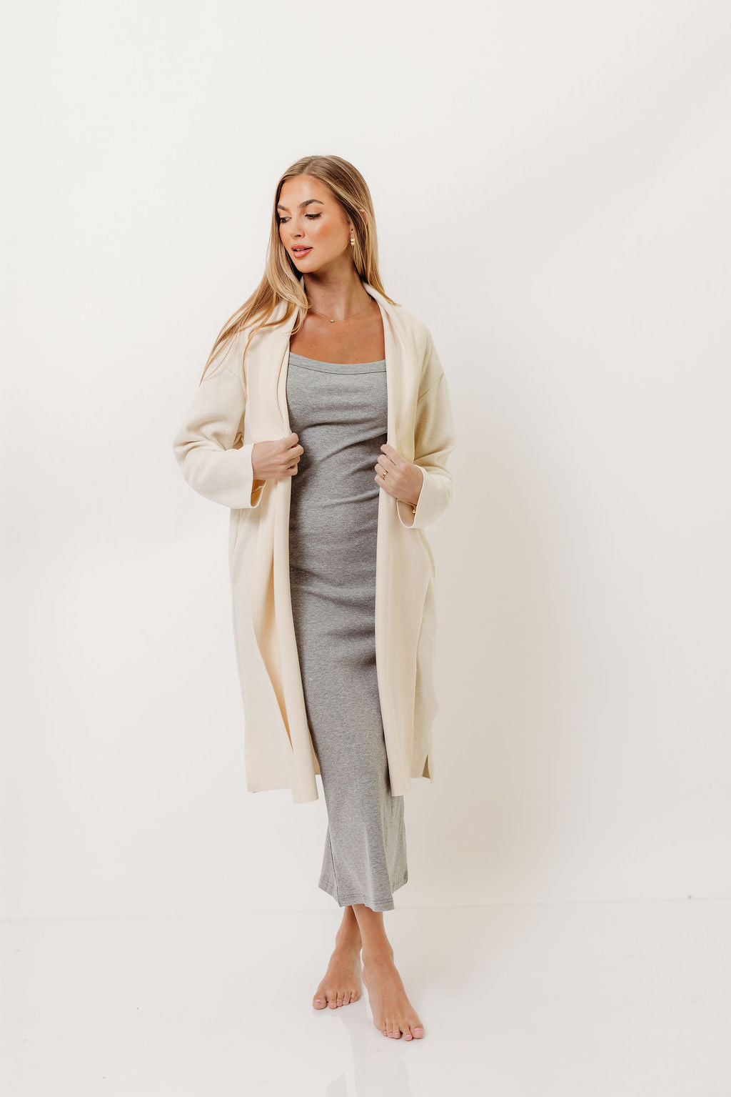 Jana Shawl Collar Open Coat in Ivory