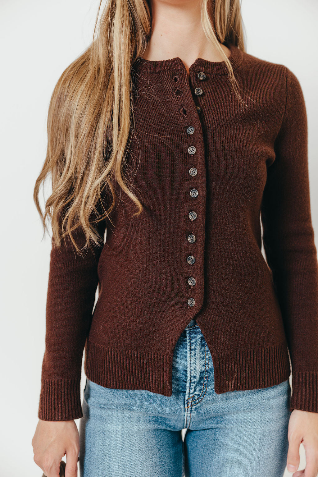 Priya Cardigan Top with Front Slit in Brown *Final Sale*