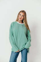 Camden Oversized Striped Top in Green/White