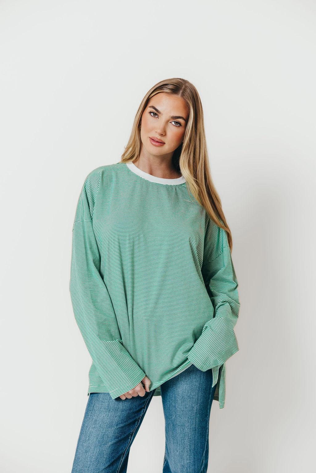 Camden Oversized Striped Top in Green/White
