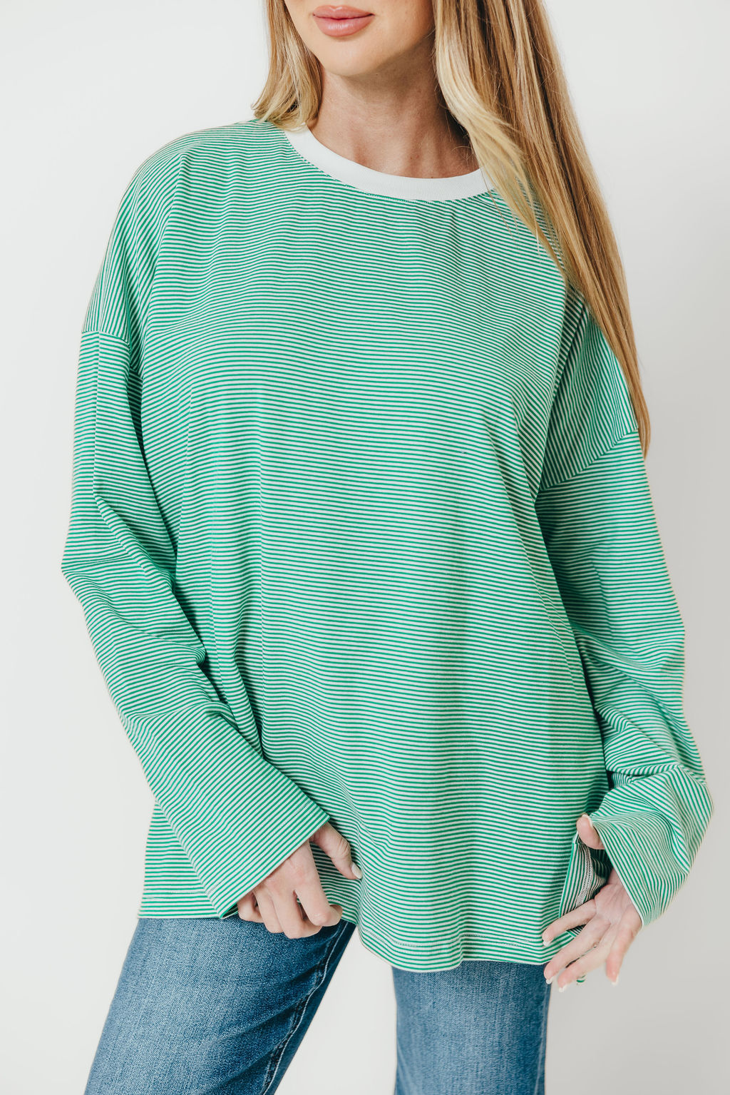 Camden Oversized Striped Top in Green/White