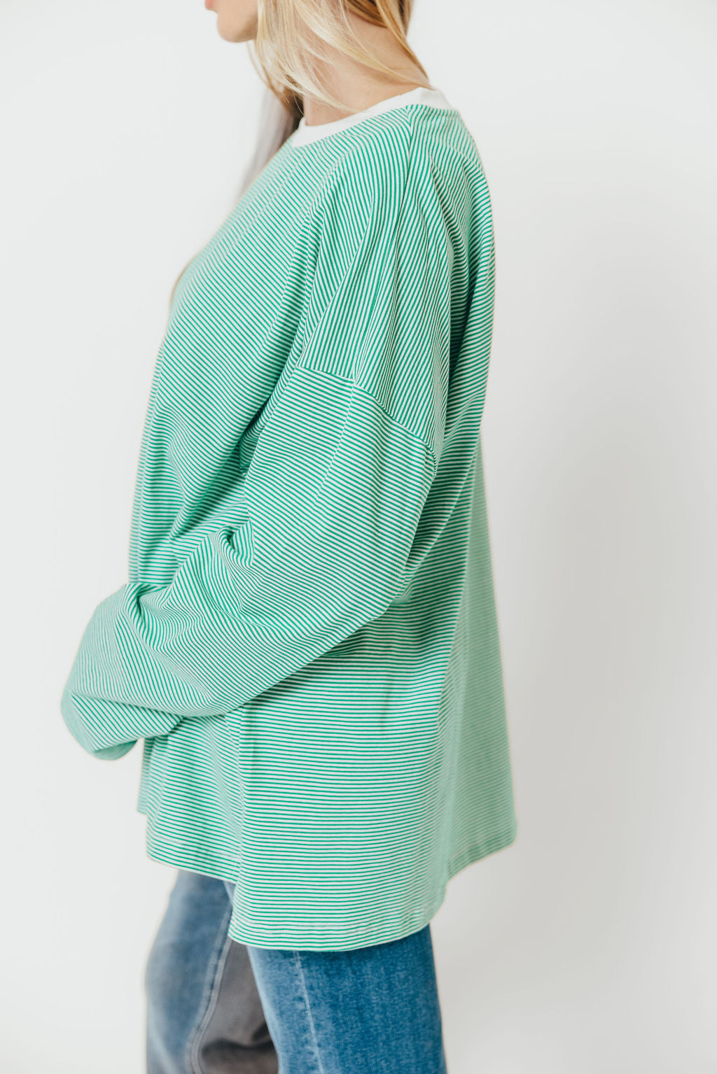 Camden Oversized Striped Top in Green/White