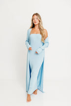 Lina Two Piece Dress Set in Dusty Blue - Bump Friendly