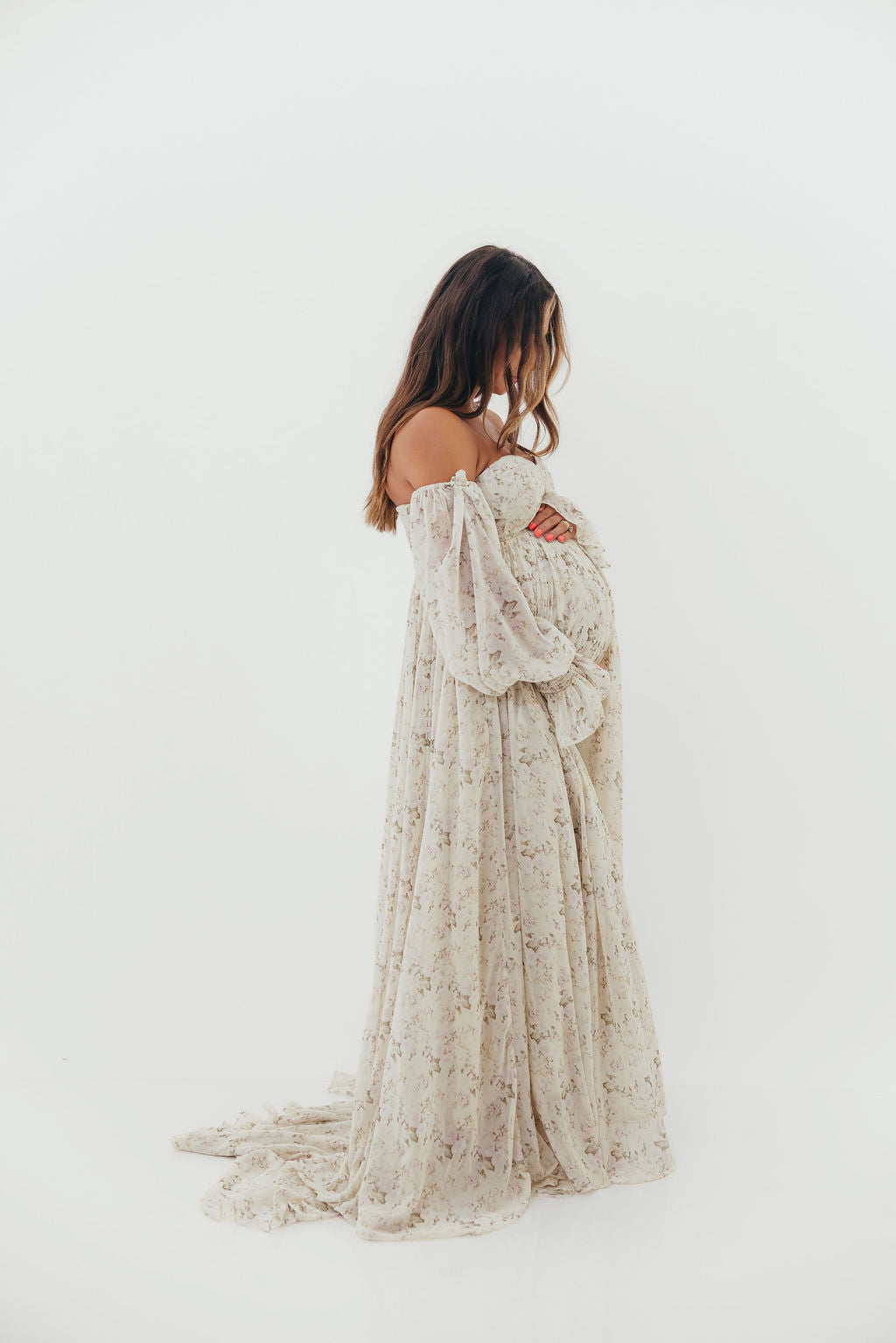 Delilah Maxi Dress with Train in Blush - Bump Friendly