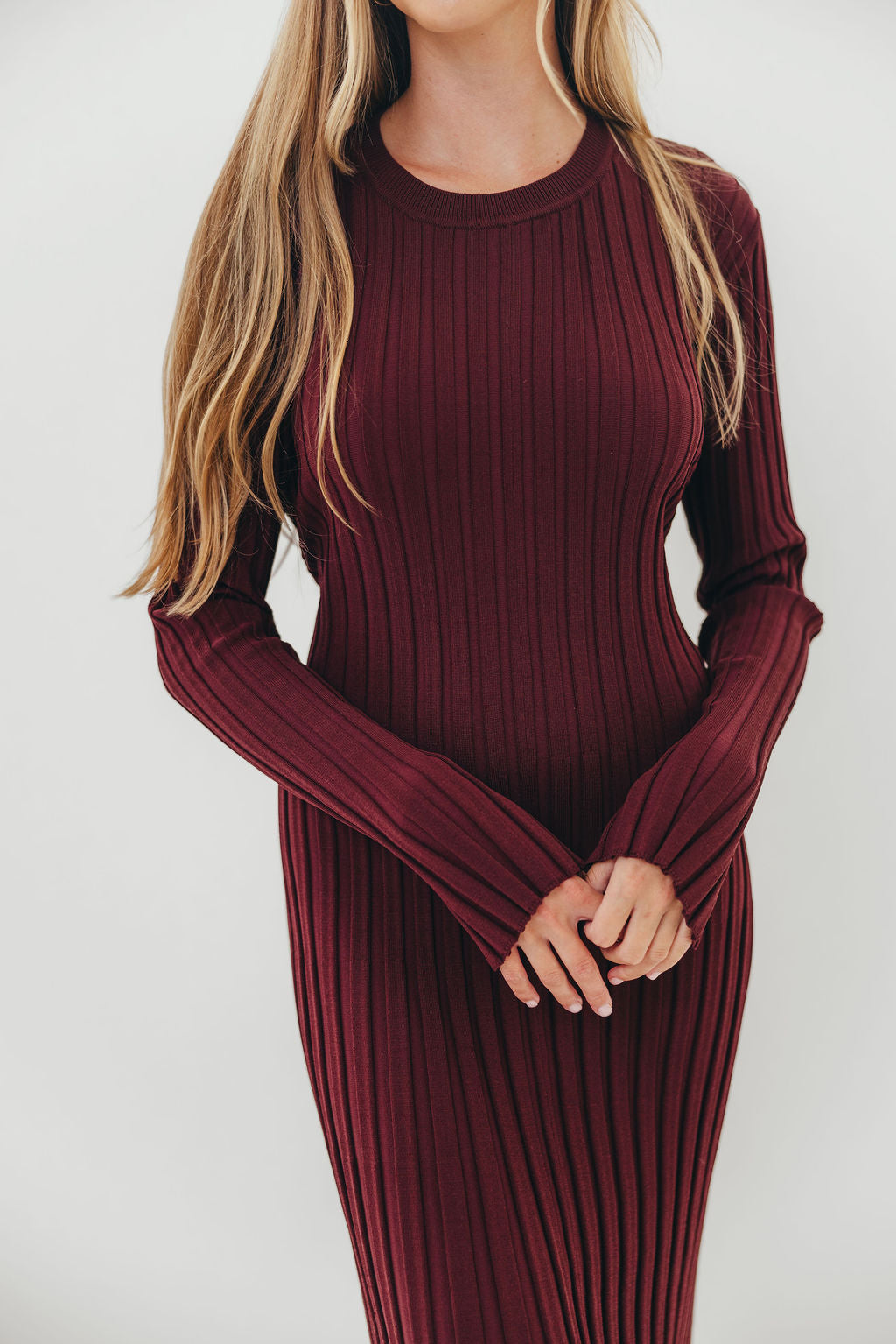 Colette Premium Long Sleeved Ribbed Knit Maxi Dress in Burgundy - Bump Friendly *Final Sale*
