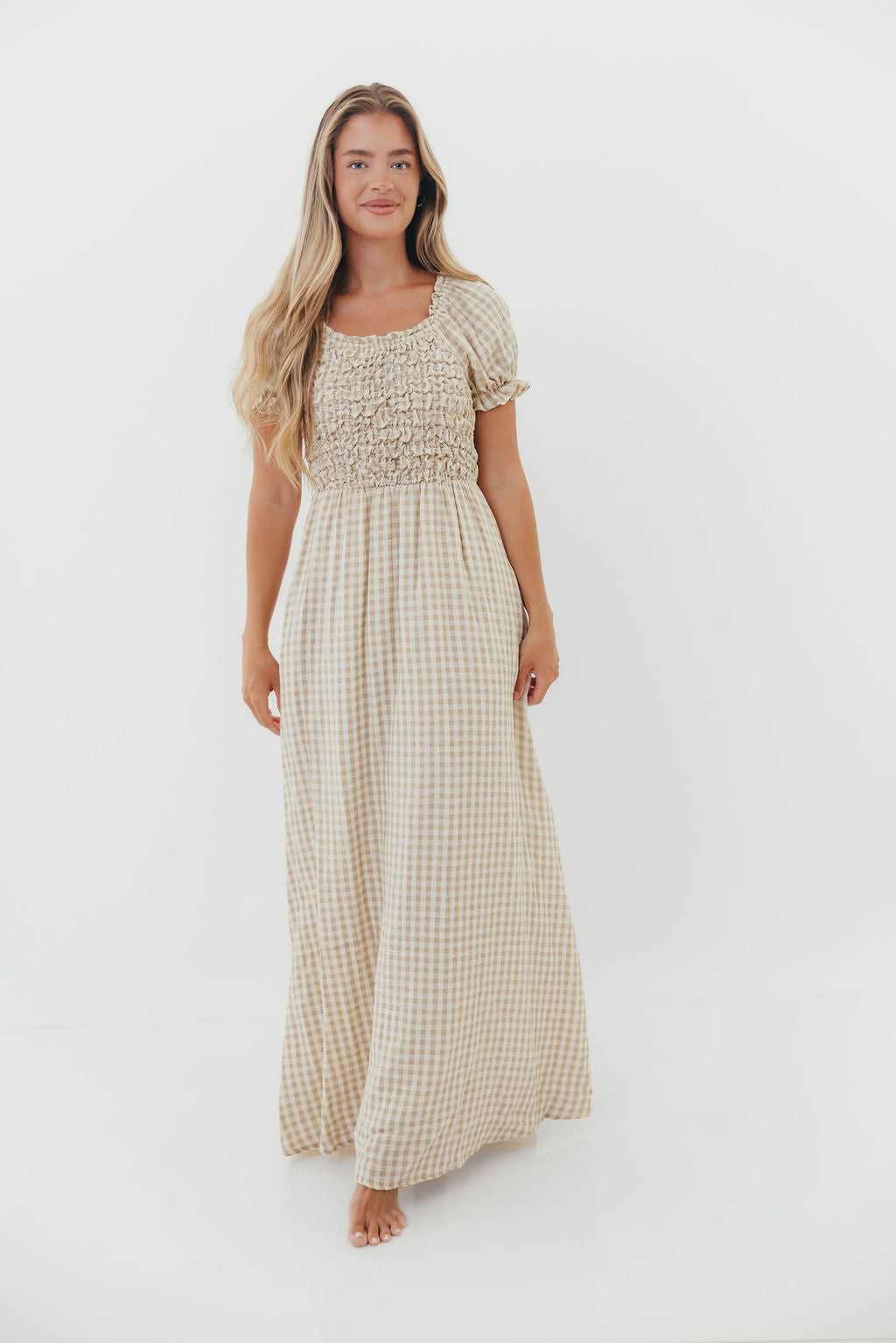 Emilia 100% Cotton Smocked Maxi Dress in Natural- Bump Friendly *Final Sale*