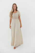 Emilia 100% Cotton Smocked Maxi Dress in Natural- Bump Friendly *Final Sale*