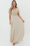 Emilia 100% Cotton Smocked Maxi Dress in Natural- Bump Friendly *Final Sale*