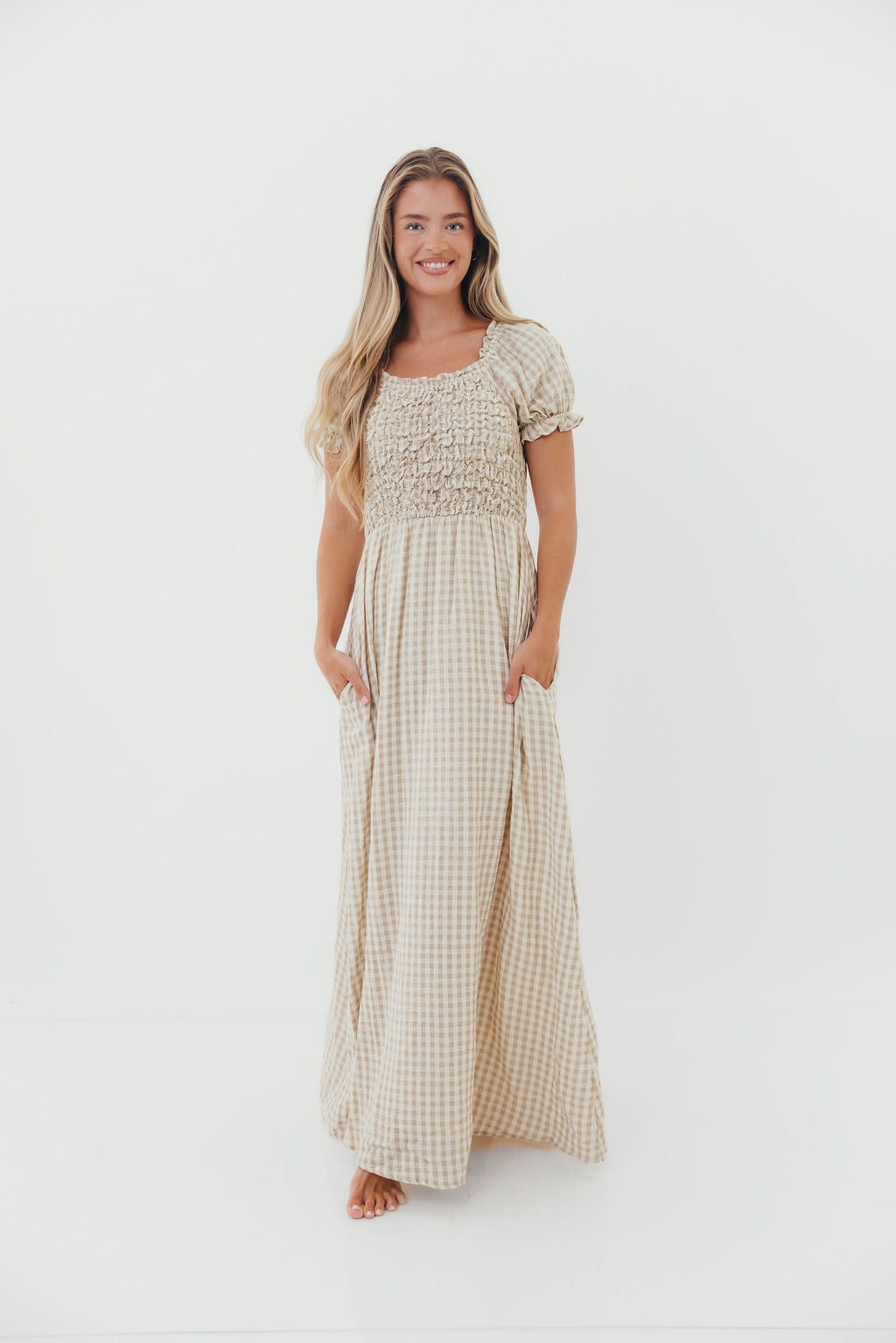 Emilia 100% Cotton Smocked Maxi Dress in Natural- Bump Friendly *Final Sale*