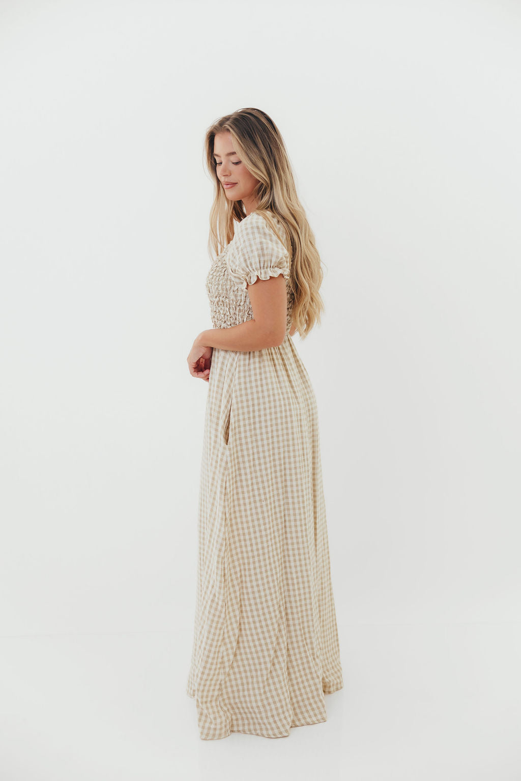 Emilia 100% Cotton Smocked Maxi Dress in Natural- Bump Friendly *Final Sale*