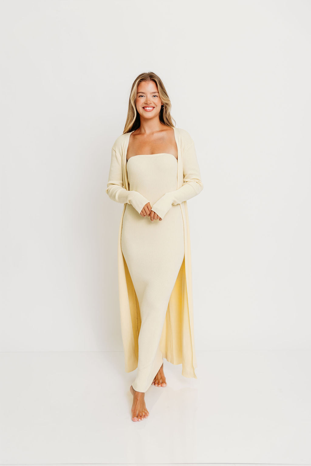Lina Two Piece Dress Set in Butter Yellow - Bump Friendly