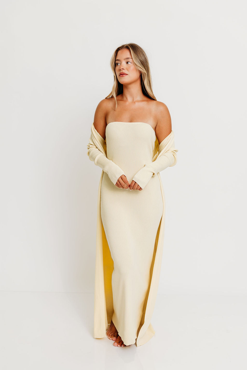 Lina Two Piece Dress Set in Butter Yellow - Bump Friendly