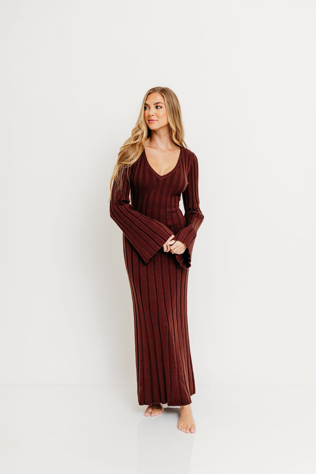 Hearth V-Neck Maxi Dress in Brown - Bump Friendly *Final Sale*