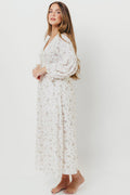 Hunter 100% Cotton Gauze Maxi Dress with Detail Trimming in Ivory Pink Floral - Bump Friendly and Inclusive Sizing