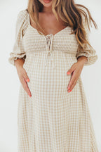Cecilia 100% Cotton Smocked Maxi Dress in Natural Plaid - Bump Friendly