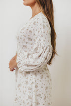 Hunter 100% Cotton Gauze Maxi Dress with Detail Trimming in Ivory Pink Floral - Bump Friendly and Inclusive Sizing