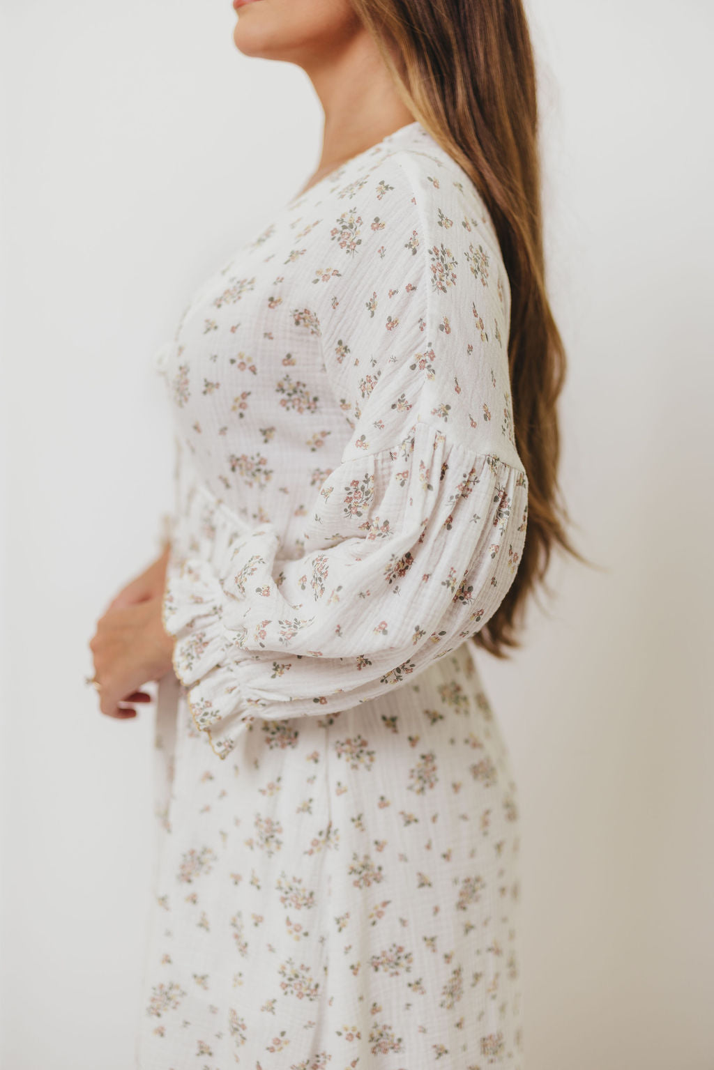 Hunter 100% Cotton Gauze Maxi Dress with Detail Trimming in Ivory Pink Floral - Bump Friendly and Inclusive Sizing