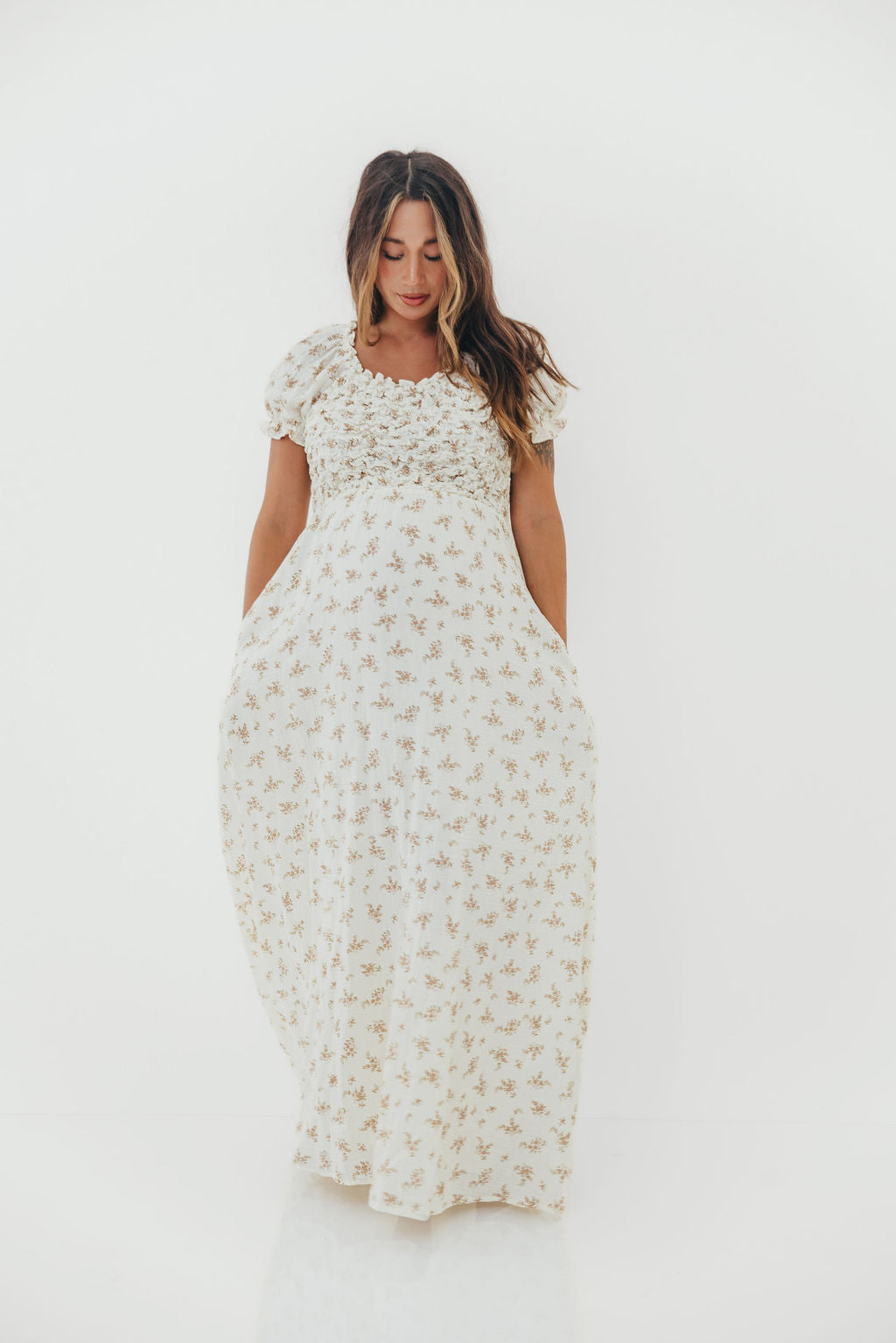 Emilia 100% Cotton Smocked Maxi Dress in Cream - Bump Friendly *Final-Sale*