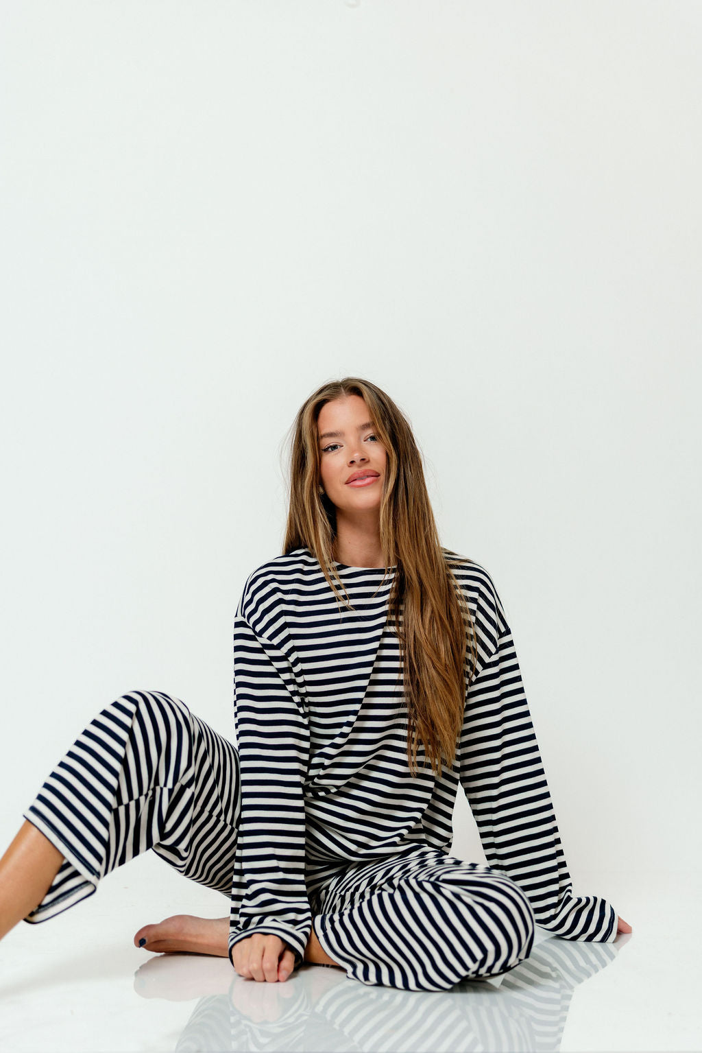 Elaine Oversized Striped Top in Navy