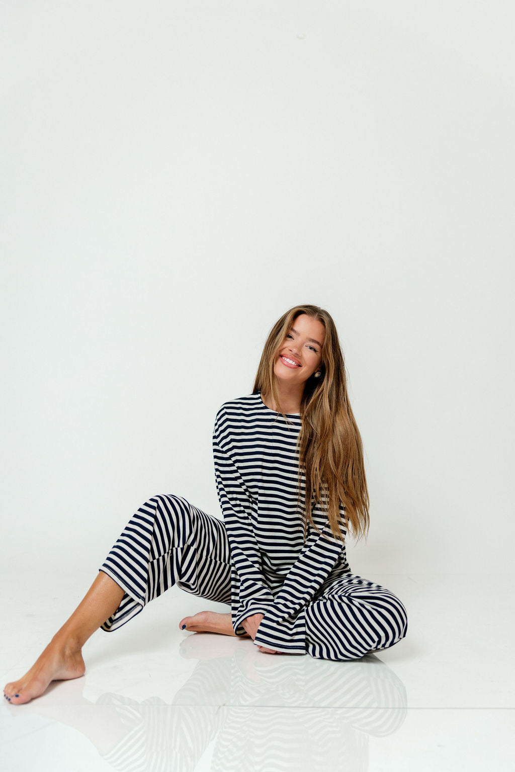 Elaine Oversized Striped Top in Navy