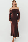 Monroe Maxi Dress with Long Sleeves in Chocolate Brown- Bump Friendly *Final Sale*