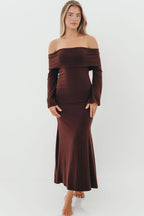 Monroe Maxi Dress with Long Sleeves in Chocolate Brown- Bump Friendly *Final Sale*