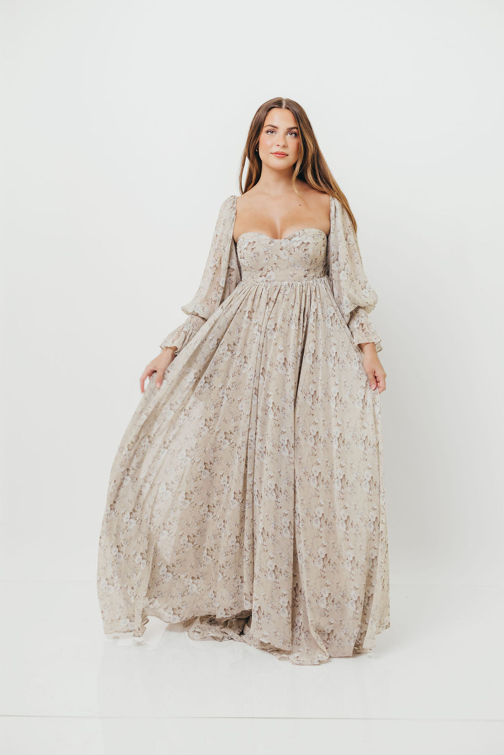 Delilah Maxi Dress with Train in Grey/Blue - Bump Friendly