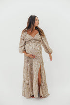 Daphne Long Sleeve Maxi Dress in Beige/Multi Floral - Bump Friendly & Inclusive Sizing (XS-3XL)