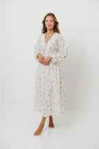 Hunter 100% Cotton Gauze Maxi Dress with Detail Trimming in Ivory Pink Floral - Bump Friendly and Inclusive Sizing