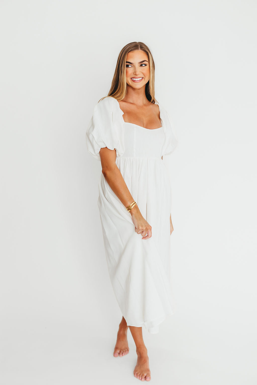 Hamilton Midi Dress in Off-White - Bump Friendly (S-2XL)